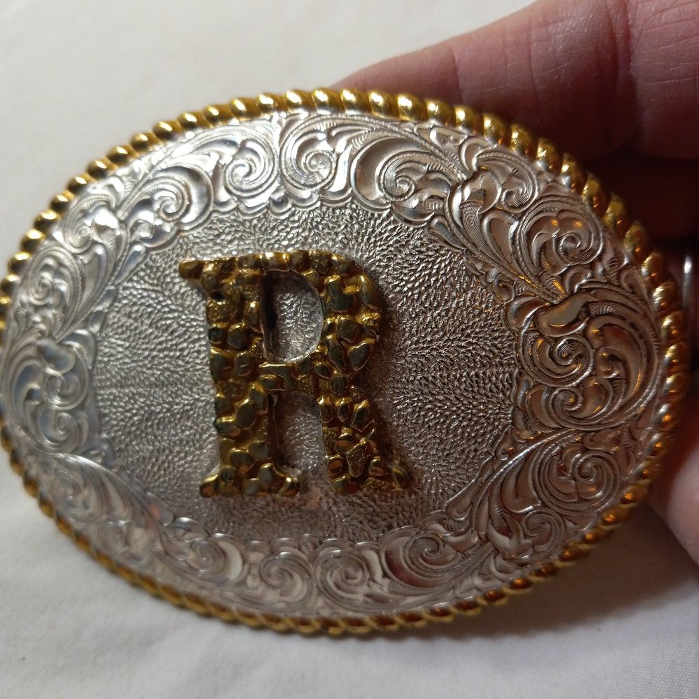 Heavy Silver Plate on Jewelers Bronze Belt Buckle With "R" - Picture 4 of 4